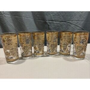 Vintage MCM Old World Map Highball Glasses